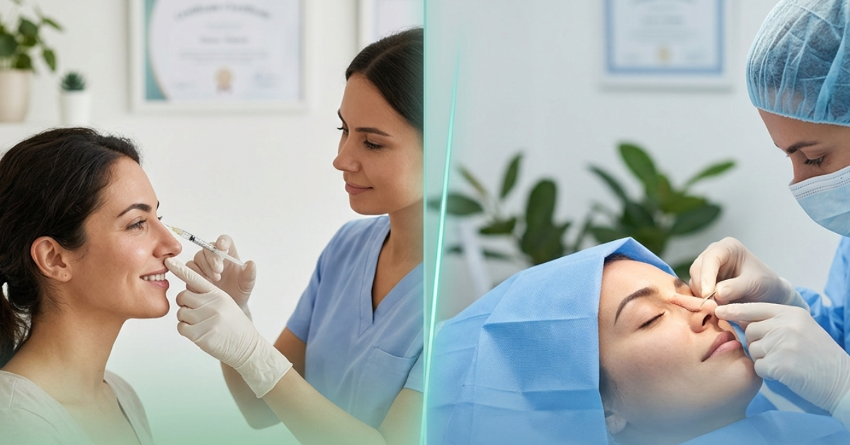 Non-surgical vs surgical rhinoplasty comparison nose treatment