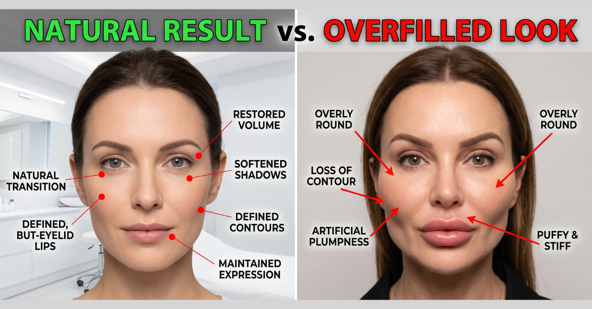 Natural dermal fillers vs overfilled look comparison
